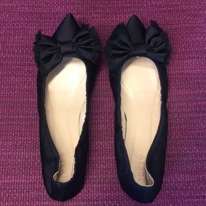 J. Crew Black Satin Lottie Flats with Bow 9.5
